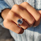 Blue Emerald Cut Engagement Ring In Muse Style