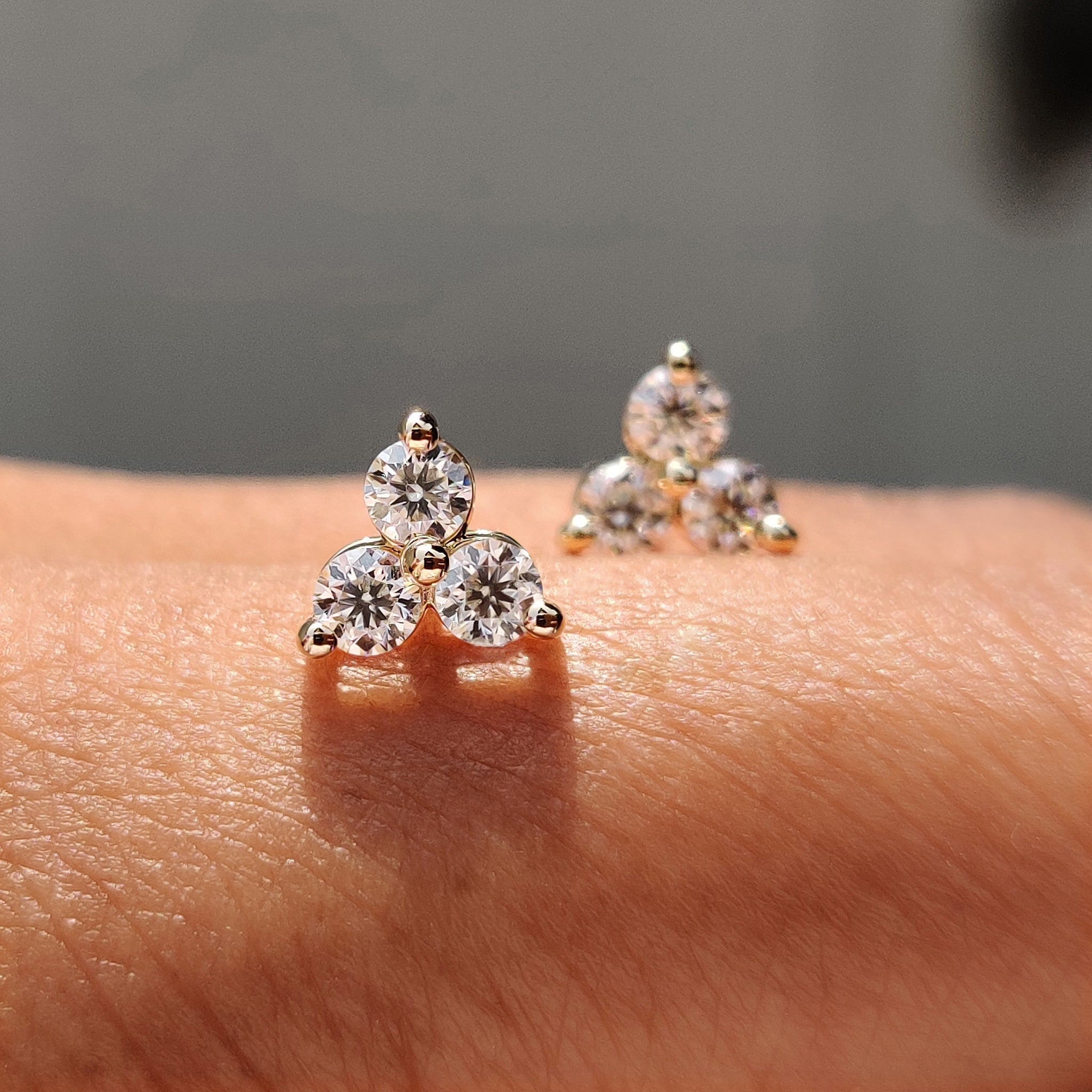 3 Stone Stud Earring In Round  Cut Moissanite