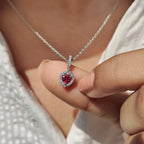 Ruby Heart Pendant With Halo Style In White Gold