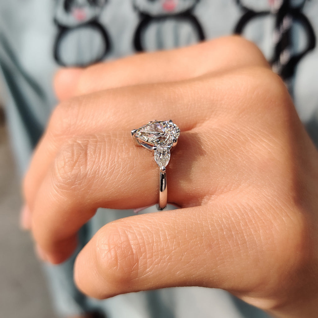 Three Stone Diamond Ring in Pear Diamond Setting