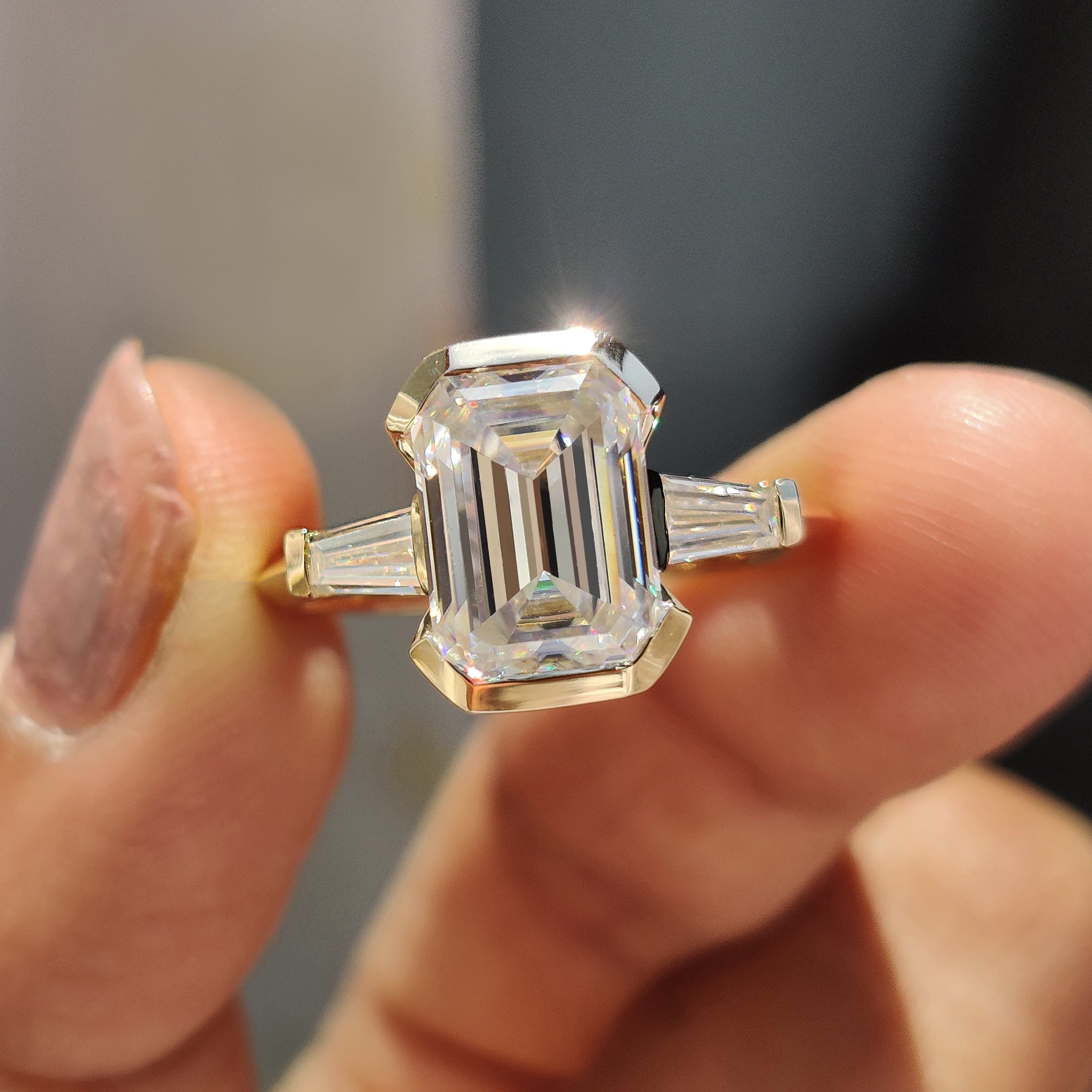 Emerald Cut Engagement Ring With Knife Edge Shank Band Main image