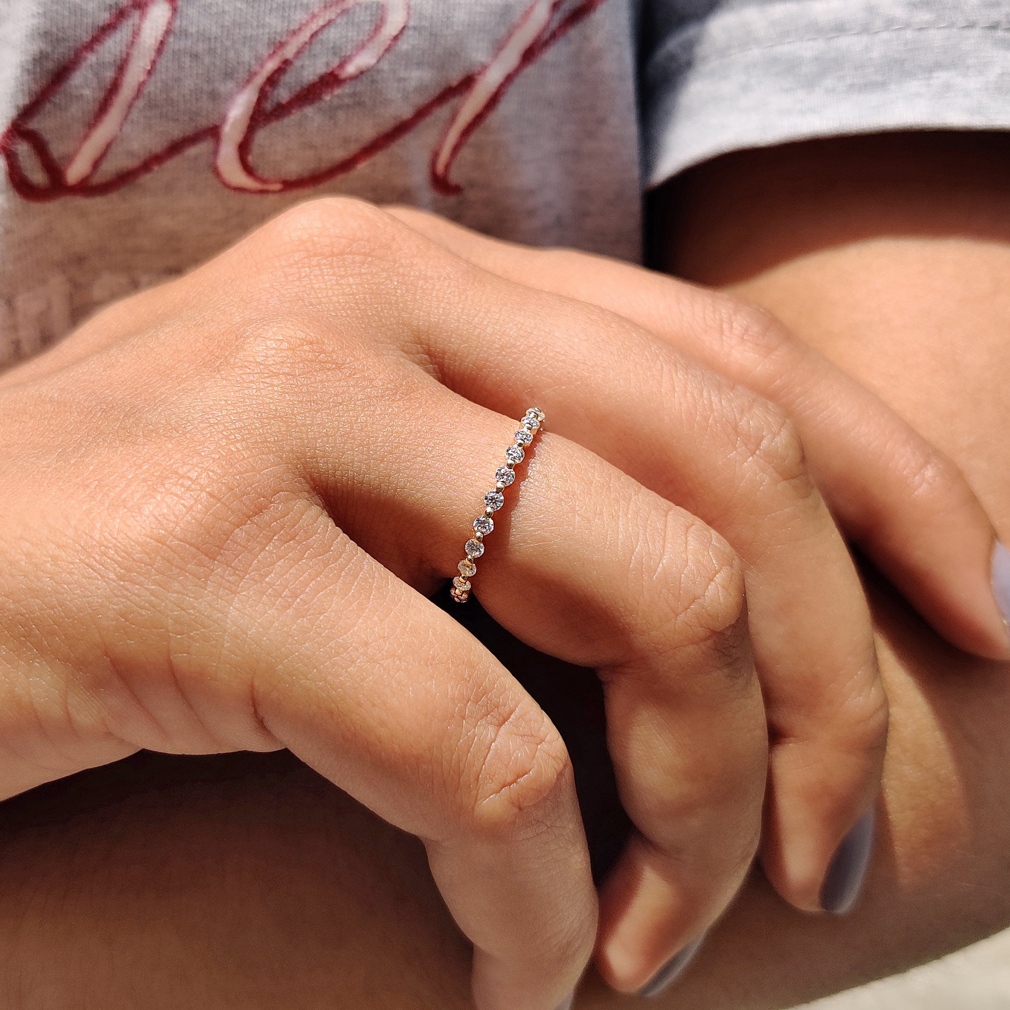 Yellow Gold Eternity Band In Round Cut Moissanite