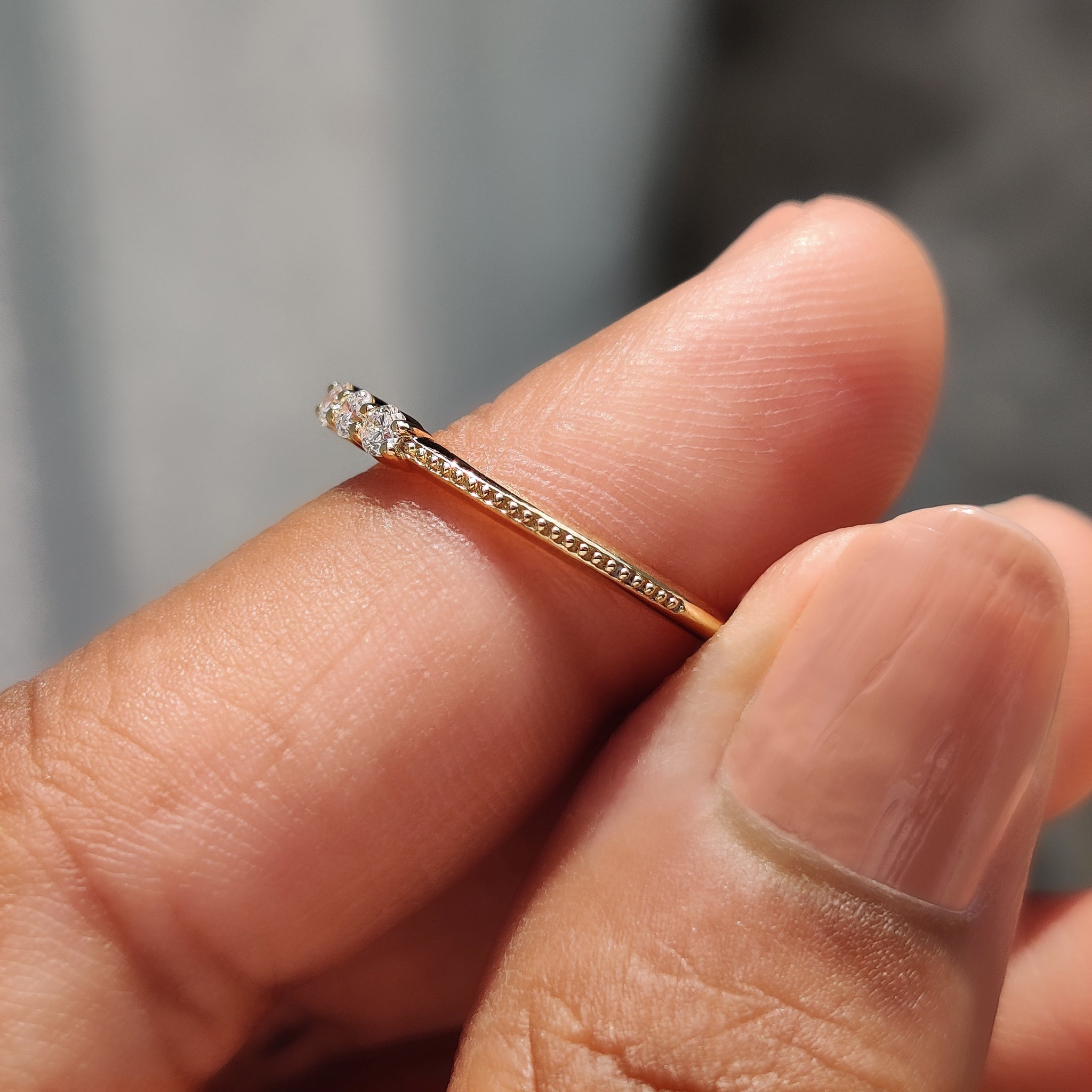 3 Stone Round Cut Diamond Milgrain Wedding Band