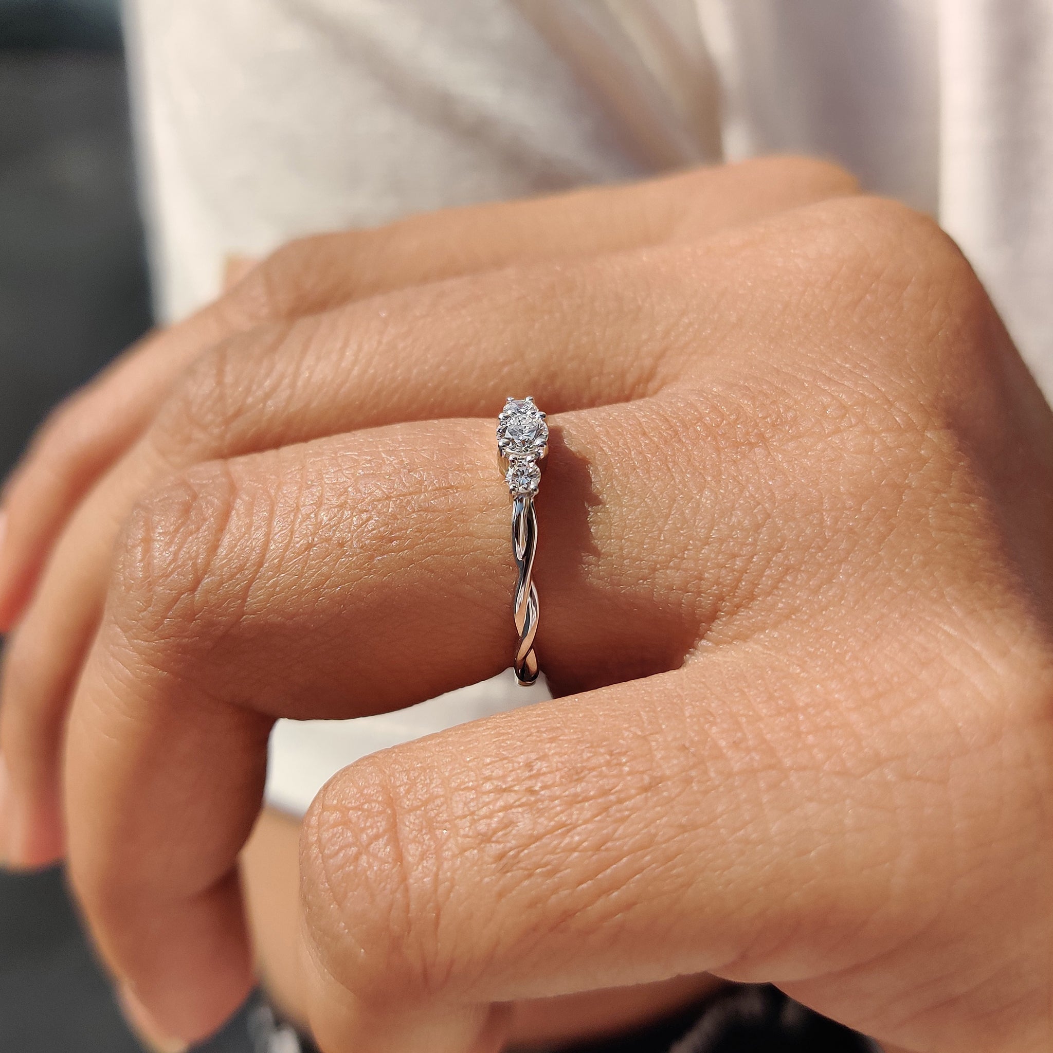 Three Stone Diamond Ring with Twisted Band