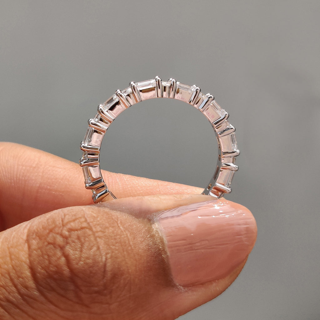 Diamond Eternity Band White Gold With Emerald and Round Cut
