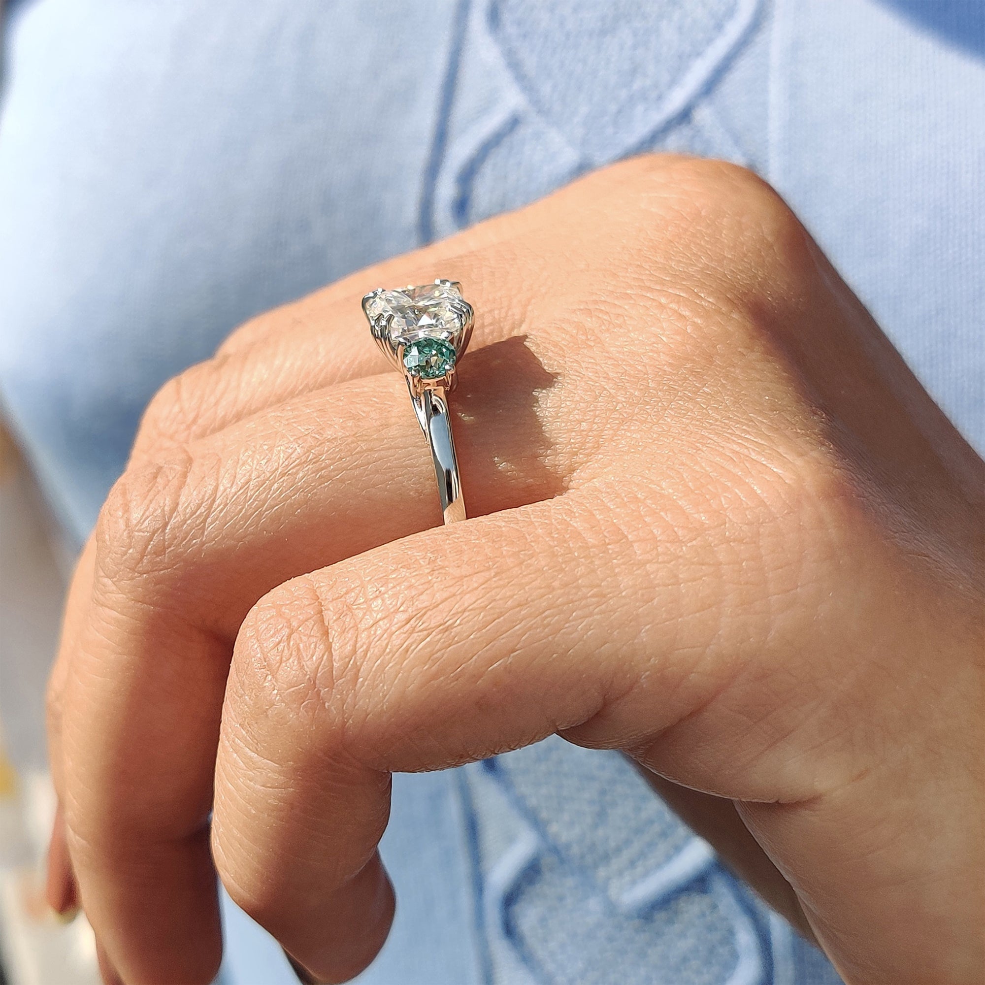 Cushion Cut Moissanite Ring Three Stone Ring