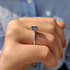 Radiant Cut Blue Moissanite Ring In Pave Setting