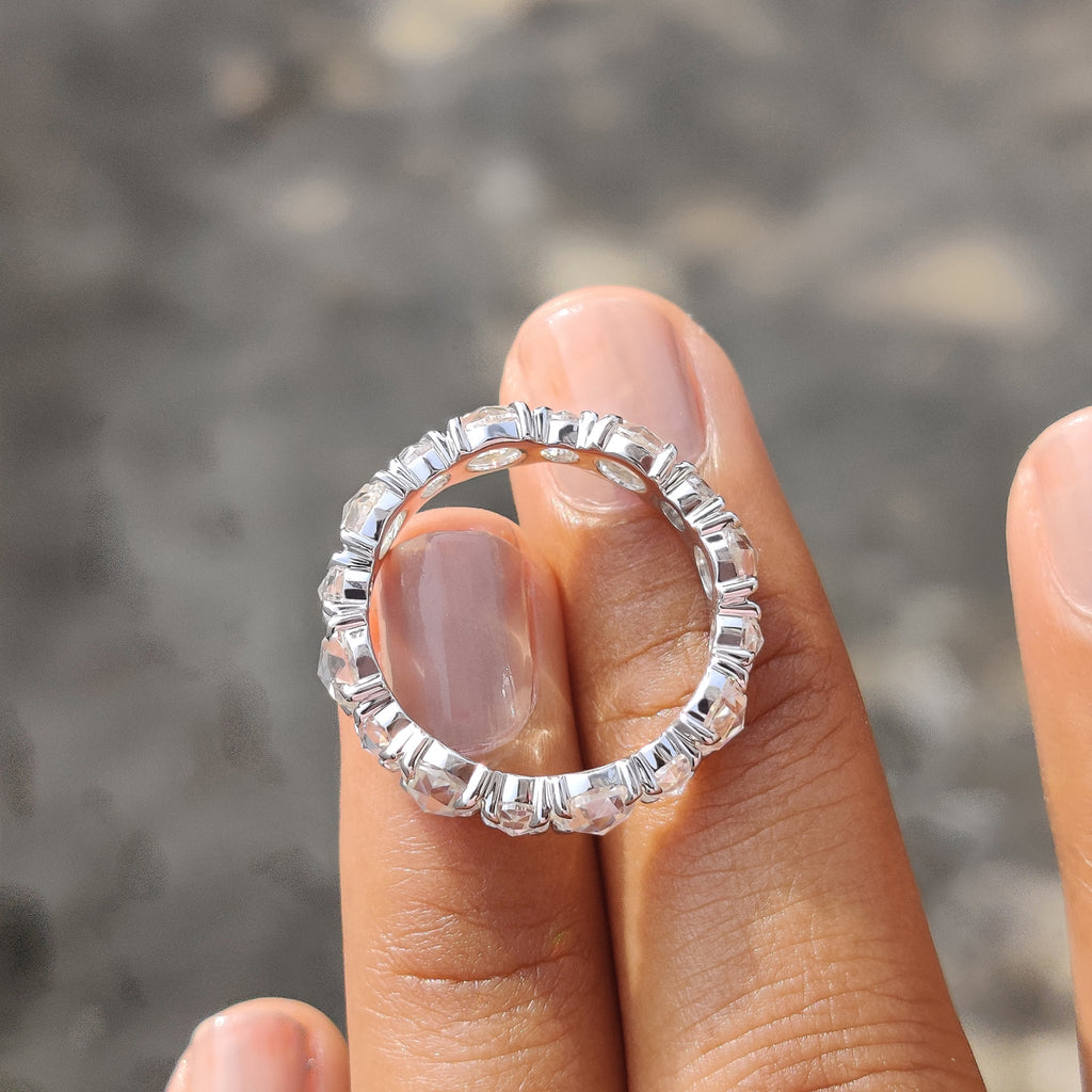 Round Rose Cut Eternity Band In Secure Claw Prong