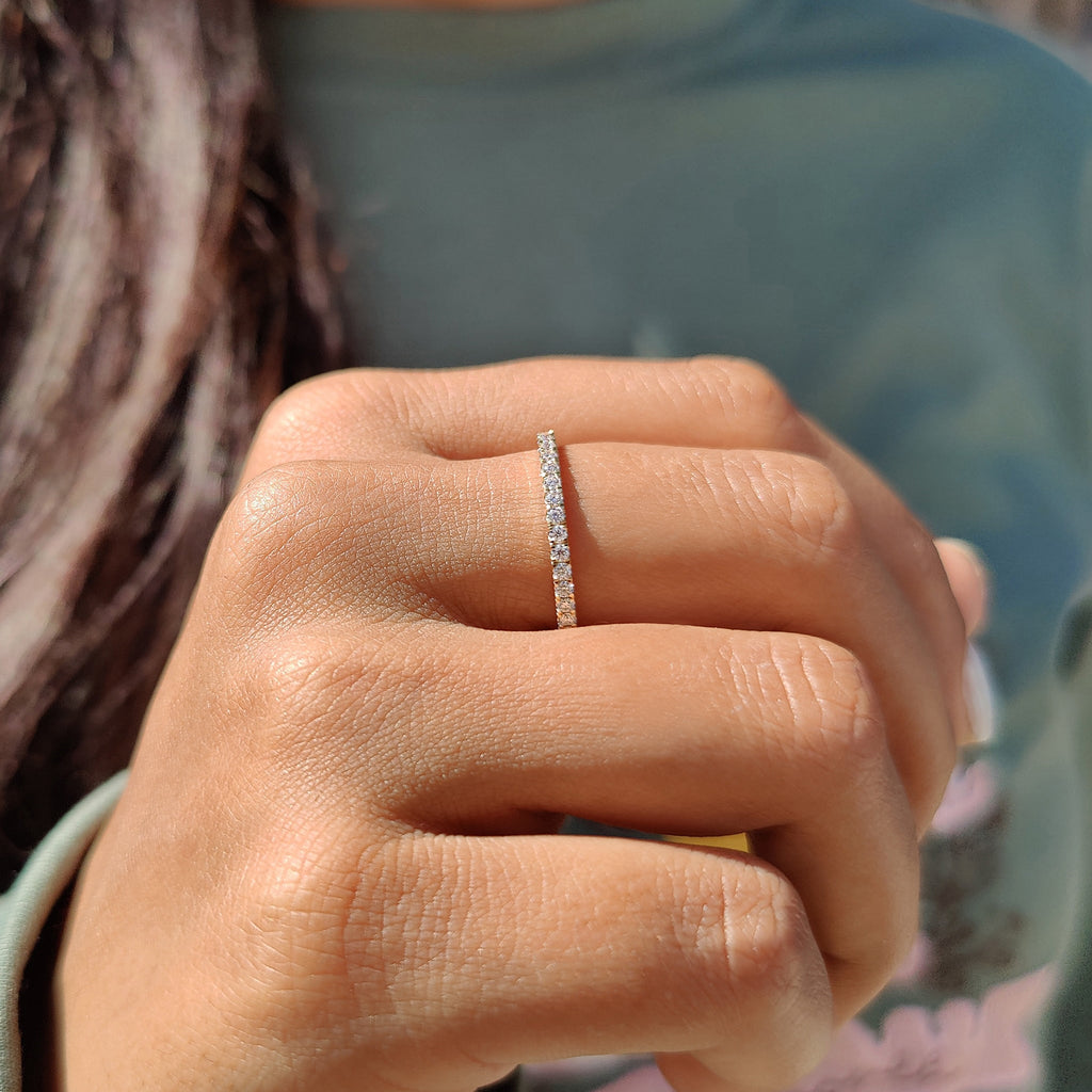 Round Moissanite With Yellow Gold Eternity Band