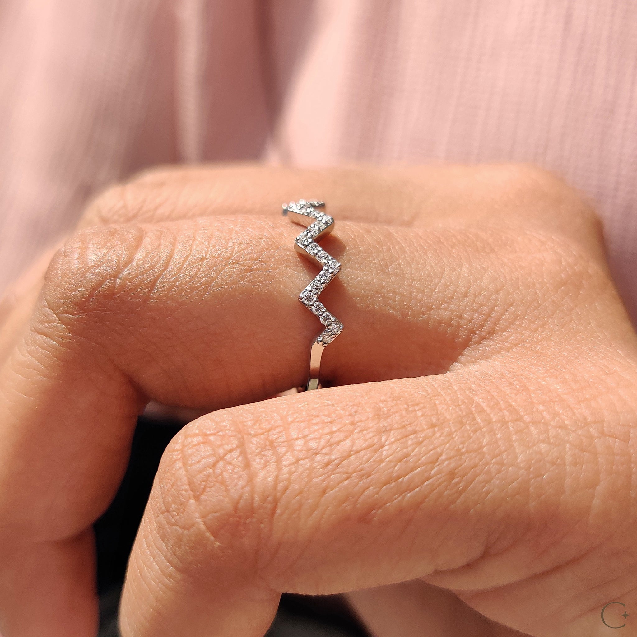 Zig Zag Band Featuring Round Cut Diamond Secondary image