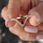 V Shaped Wedding Band With Black Stone