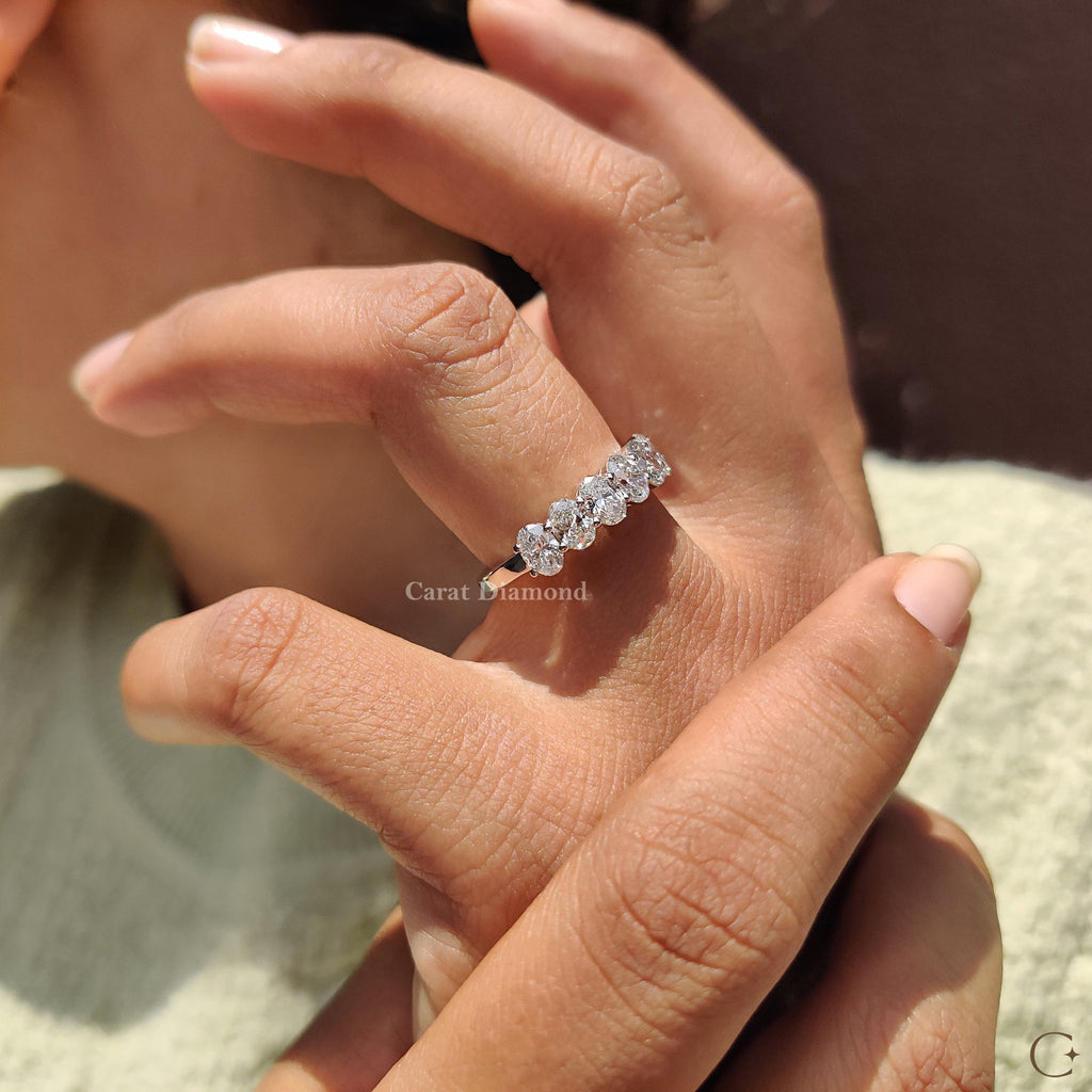 Oval Diamond Wedding Band with 7 Stone
