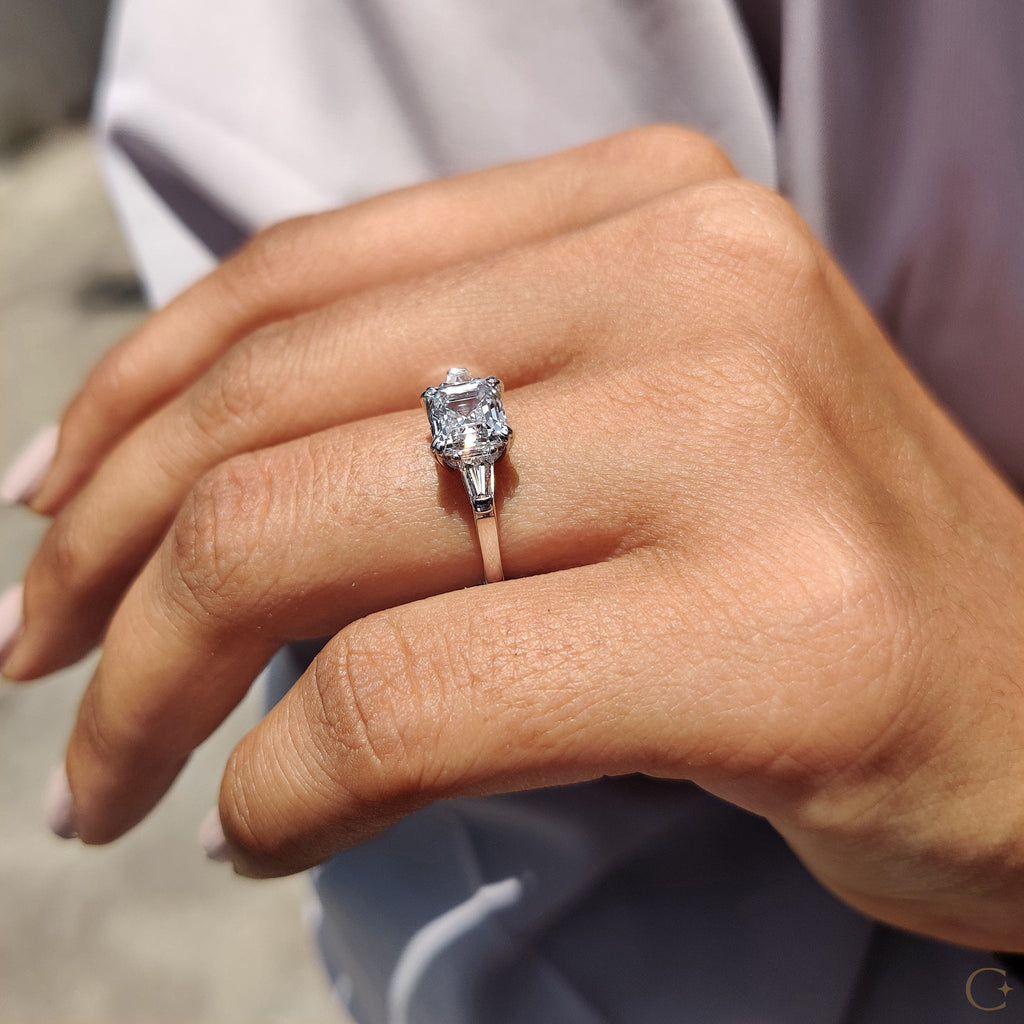 3 Stone Diamond Engagement Ring With Asscher and Baguette