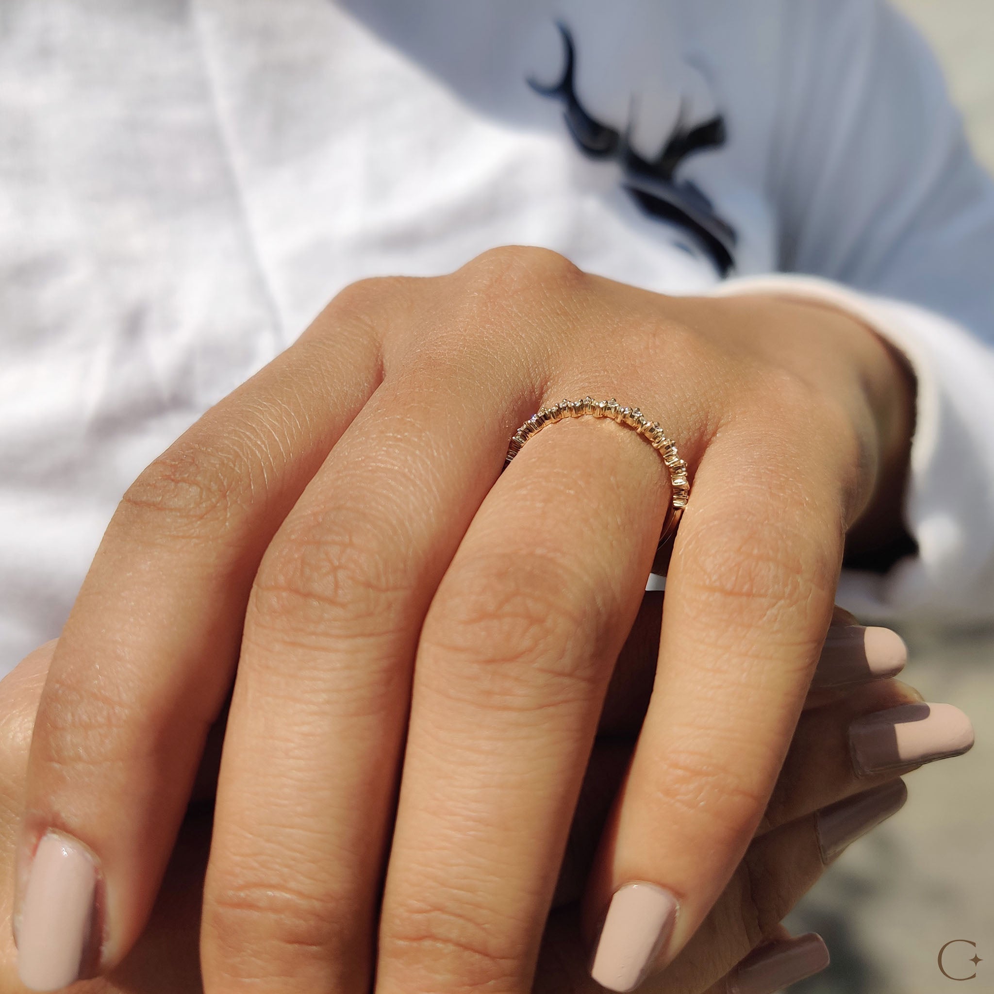 Round Diamond Half Eternity Wedding Band