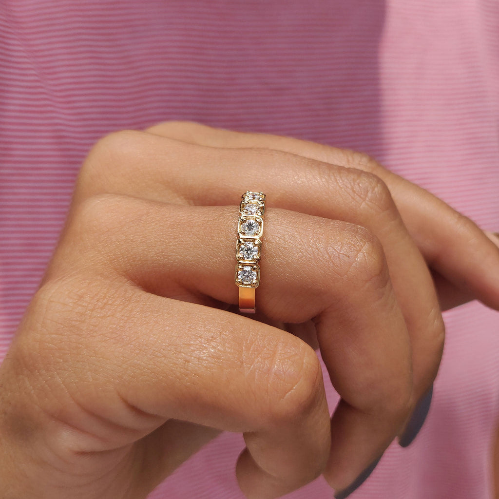 Half Eternity Band In Square Bezel Box Setting
