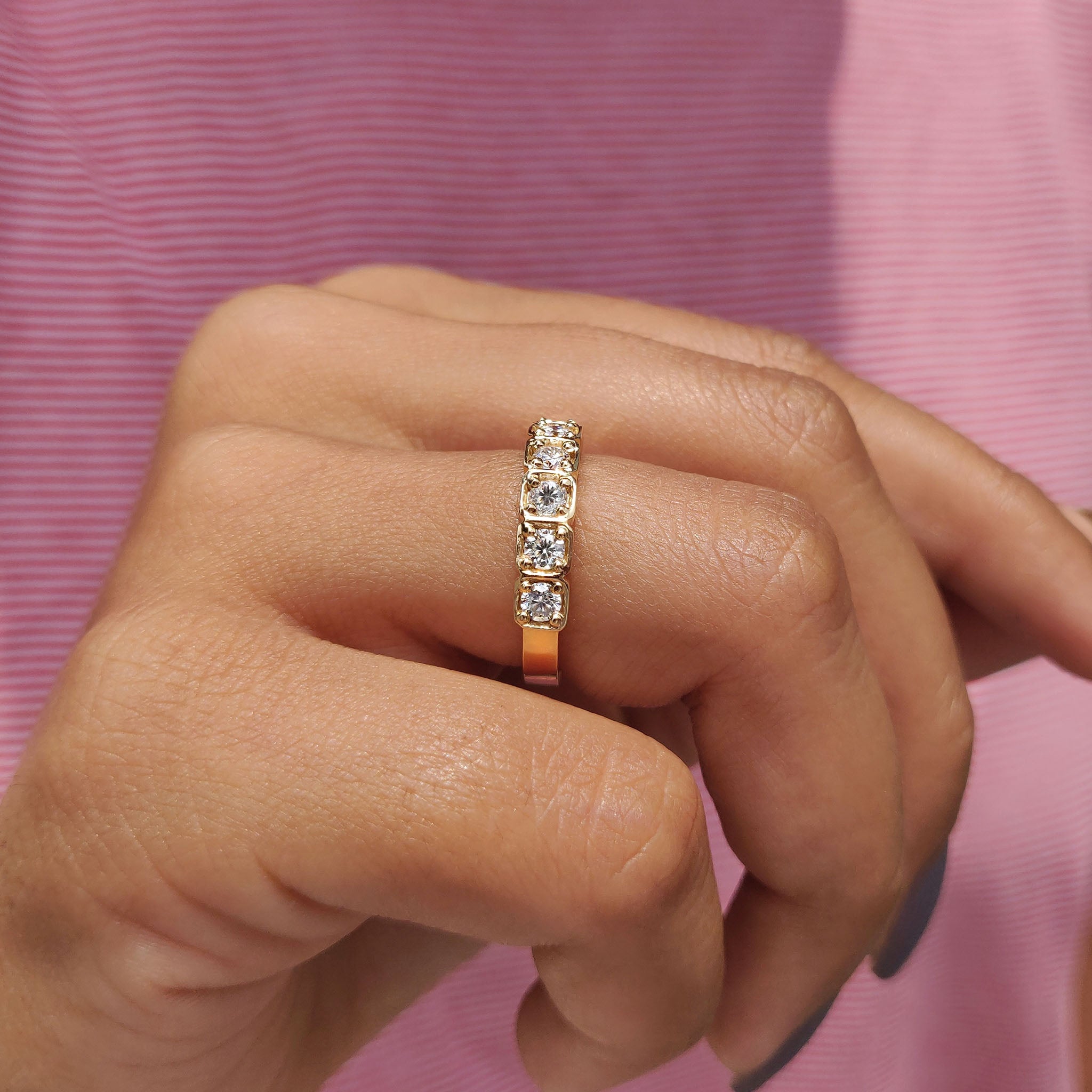 Half Eternity Band In Square Bezel Box Setting