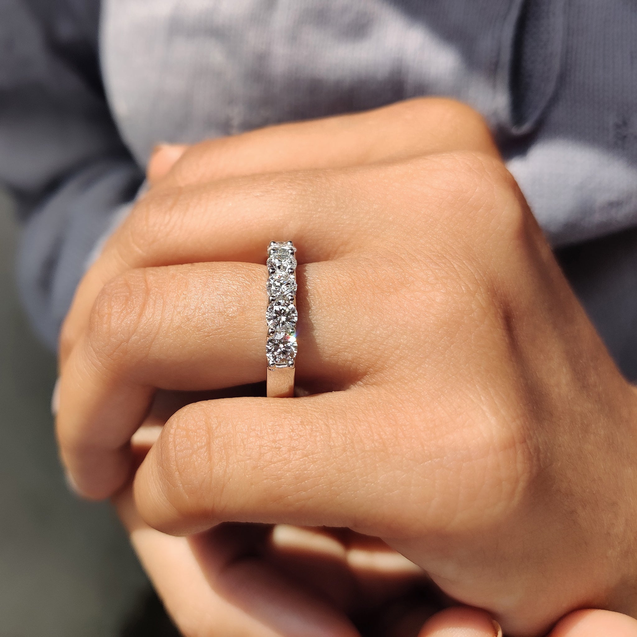Round Cut Diamond Half Eternity Band In Secure Prong Style