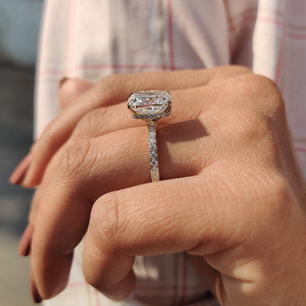 Elongated Cushion Engagement Ring In Pave Setting