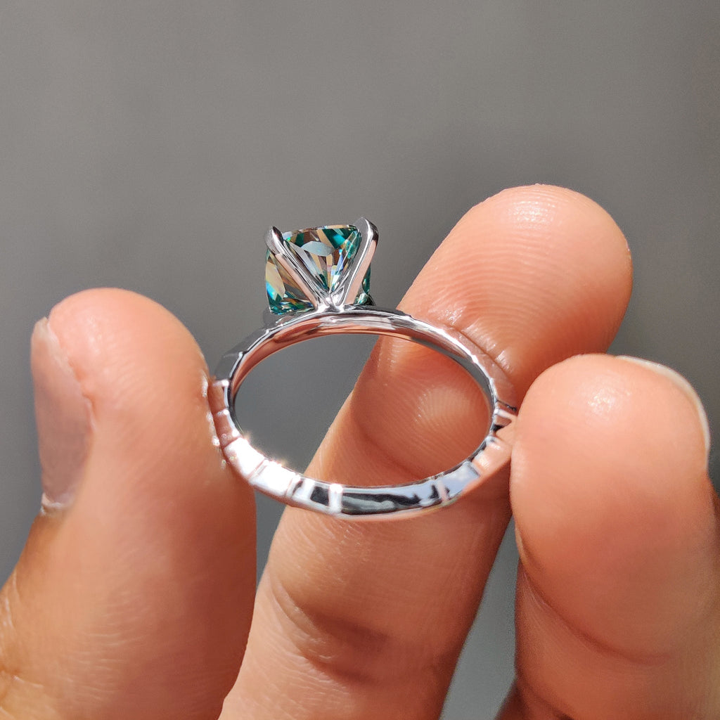 Cyan Blue Cushion Cut Gold Solitaire Engagement Ring