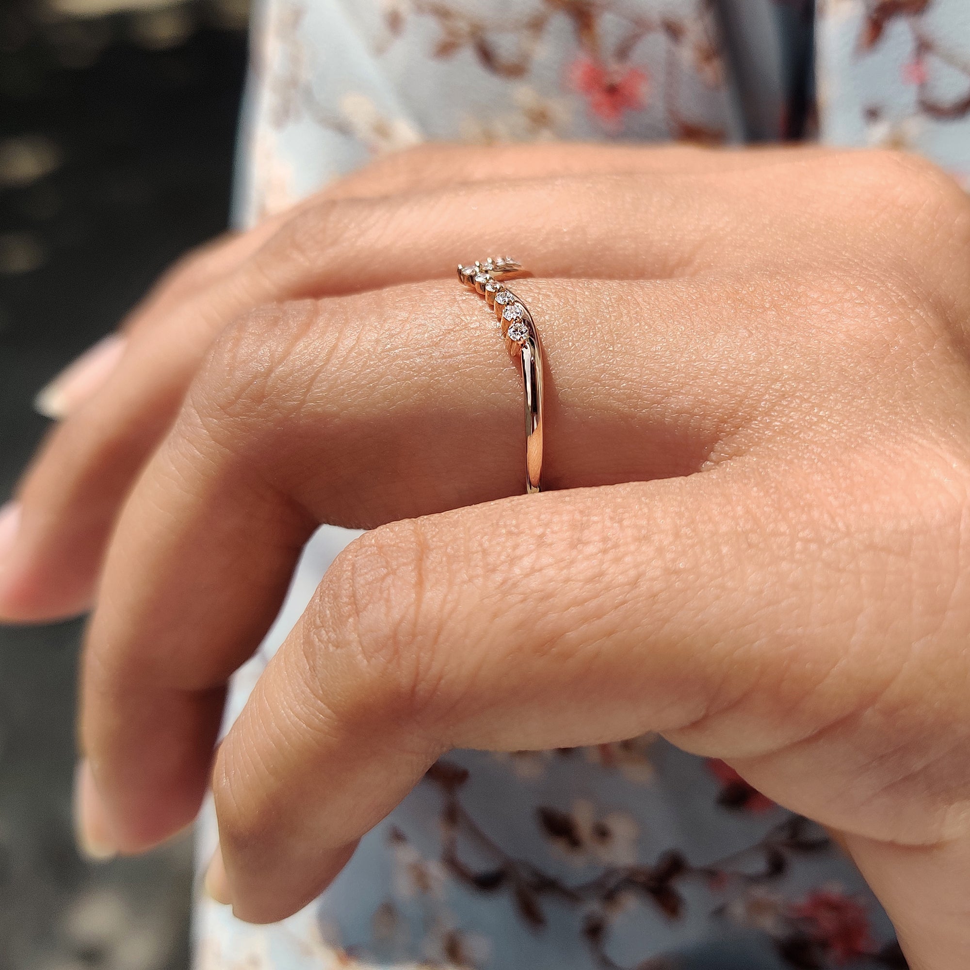 V Shaped Wedding Band In Round Cut Tiara Style