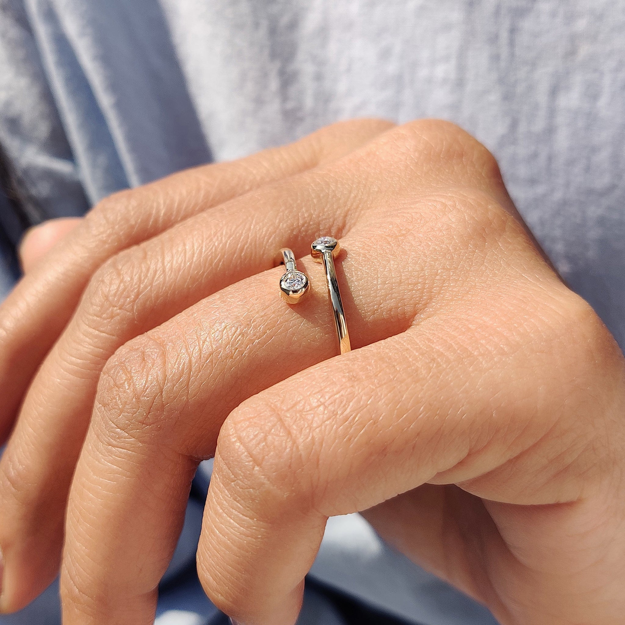 Double Bezel Set Two Stone Wedding Band