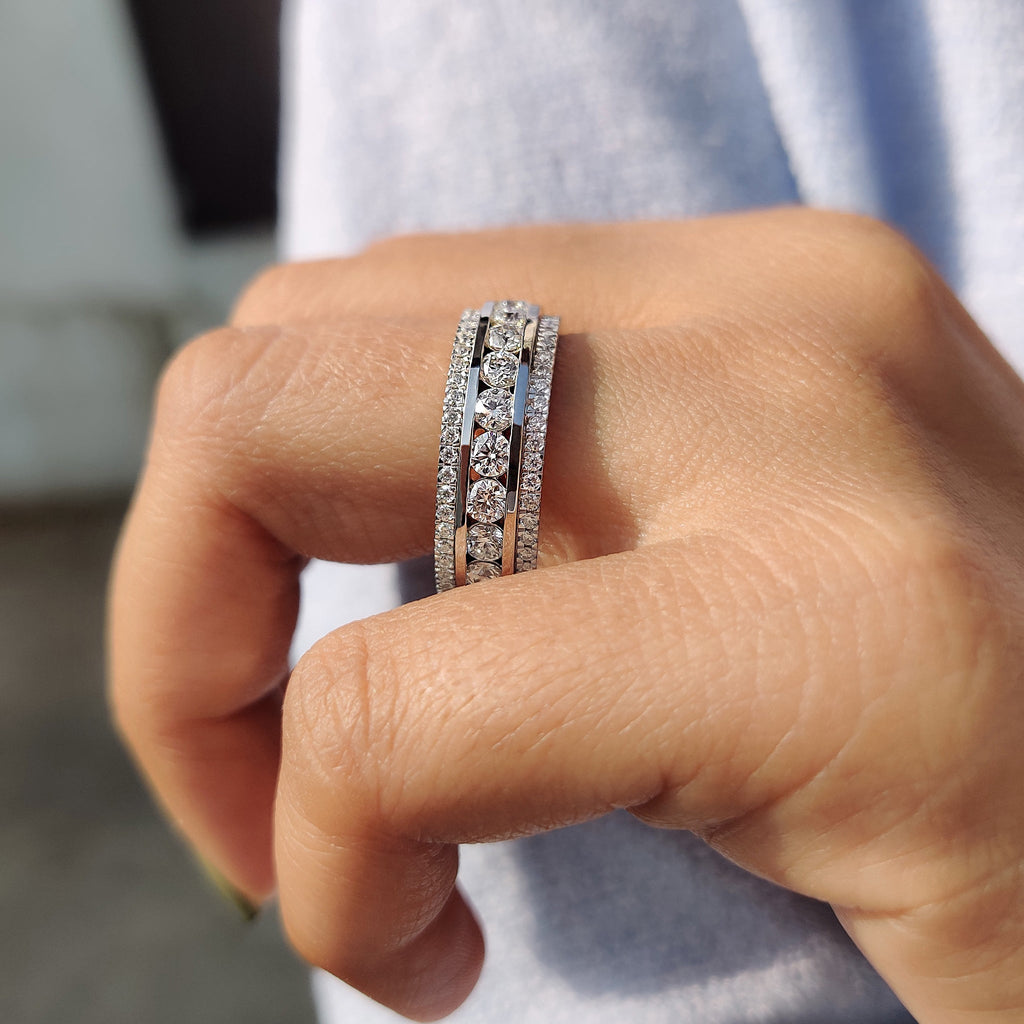 Three Row Pave Band With Clean Channel Set Style