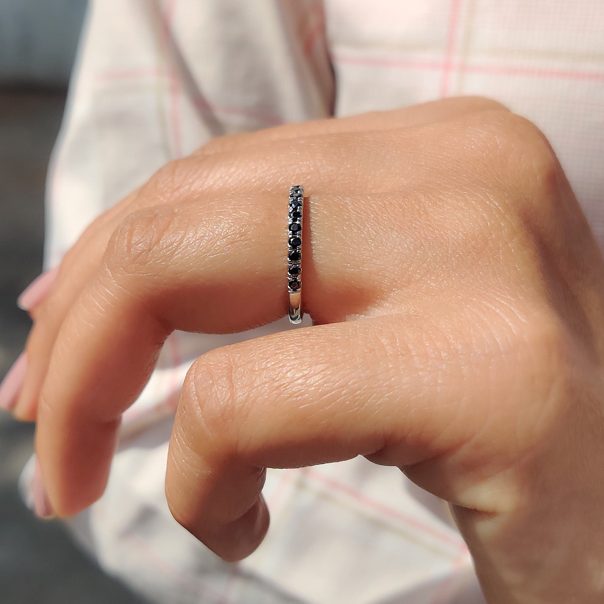 Round Cut Half Eternity Black Stone Wedding Band