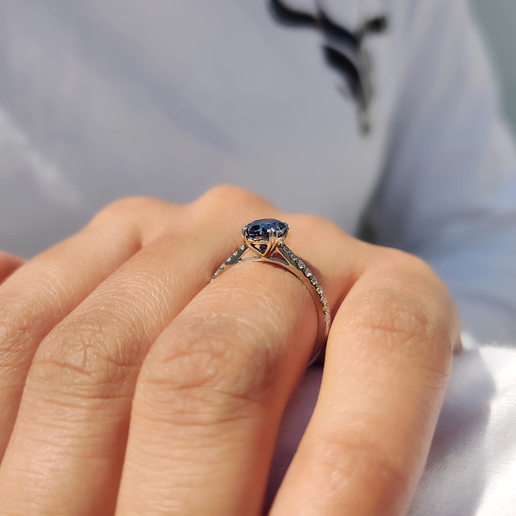 Royal Dark Blue Oval Cut Cathedral Setting Ring