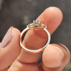 Cyan Blue Oval Rose Cut Ring with 2 Pear Side Stone