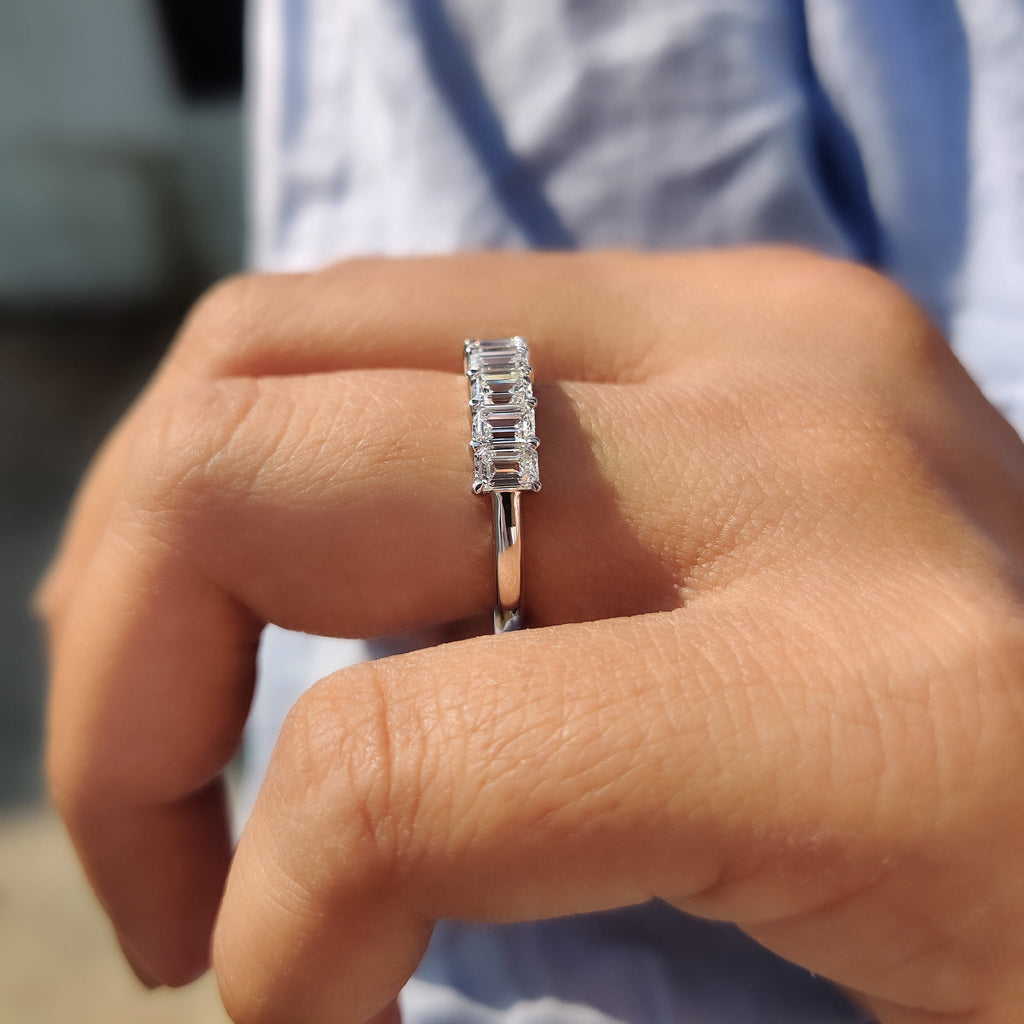 Emerald Cut Wedding Band - 7 Lab Diamonds