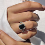 Halo Setting Black Gold Emerald Ring