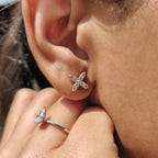 Round Cut Diamond Flower Stud Earrings