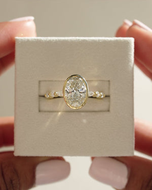 1.72-3.72 CT Oval Cut Lab Grown Diamond Bezel Pave Engagement Ring