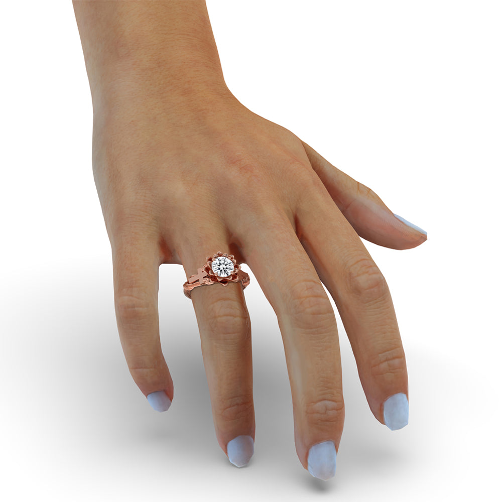 Flower Engagement Ring with Dazzling Round Diamond