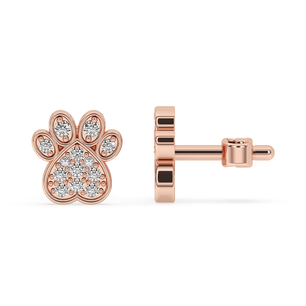 Dog Paw Earrings In Round Cut Diamond