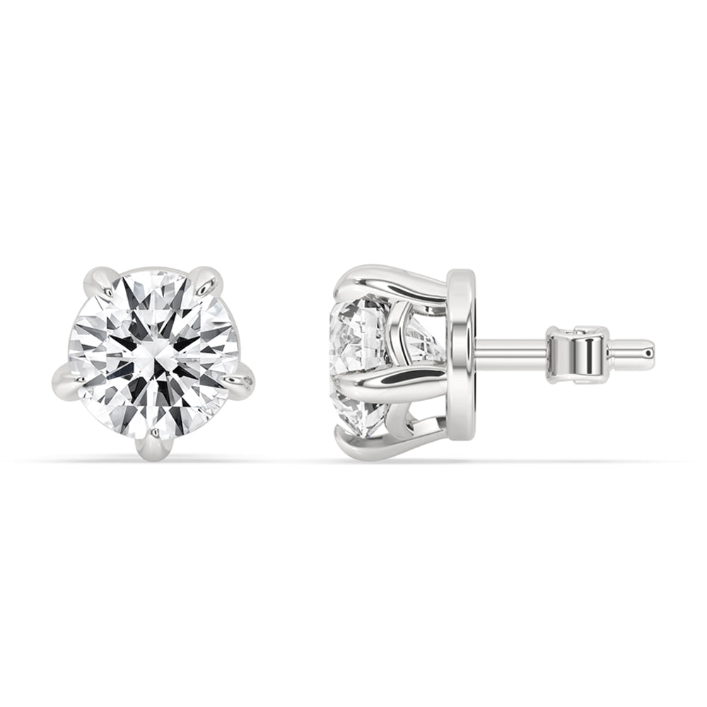White Gold Stud Earrings - Round Cut