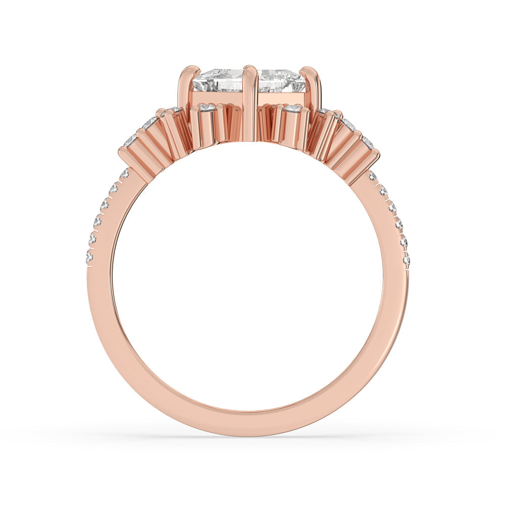 Two Carat Princess Cut Diamond Engagement Ring in Rose Gold