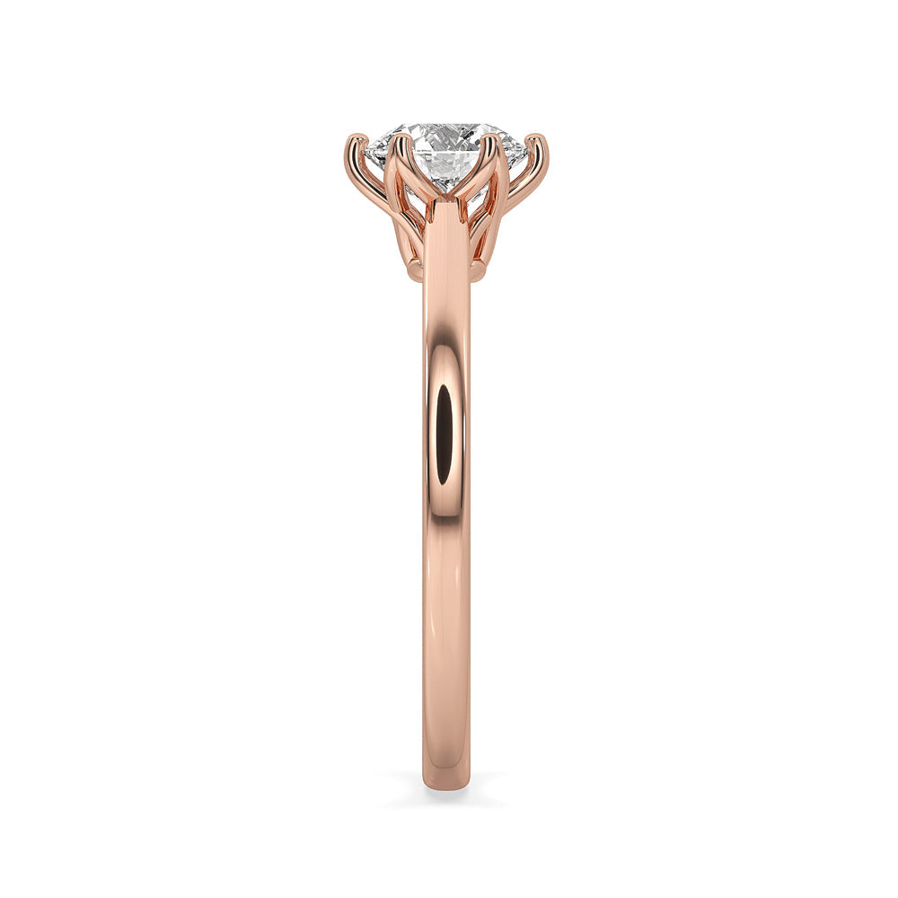 Round Cut Diamond Ring With 6 Prong Setting in Gold