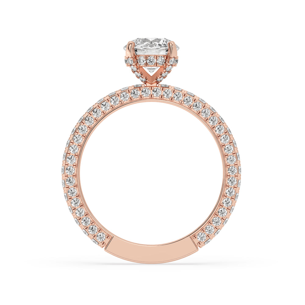 Round Cut Hidden Halo Engagement Ring with Pave Setting