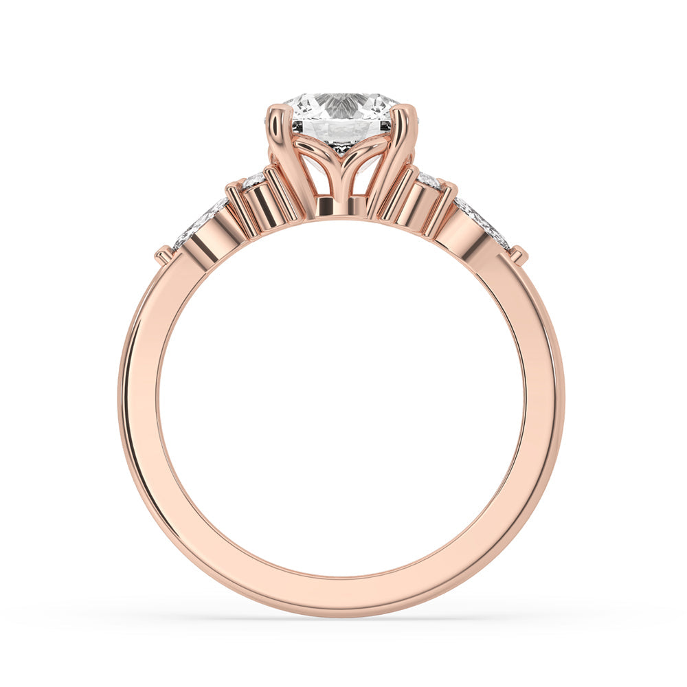 Round Diamond With 4 Round Side Stones Ring