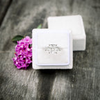 2.50 CT Cushion Moissanite Three Stones Pave Setting Engagement Ring