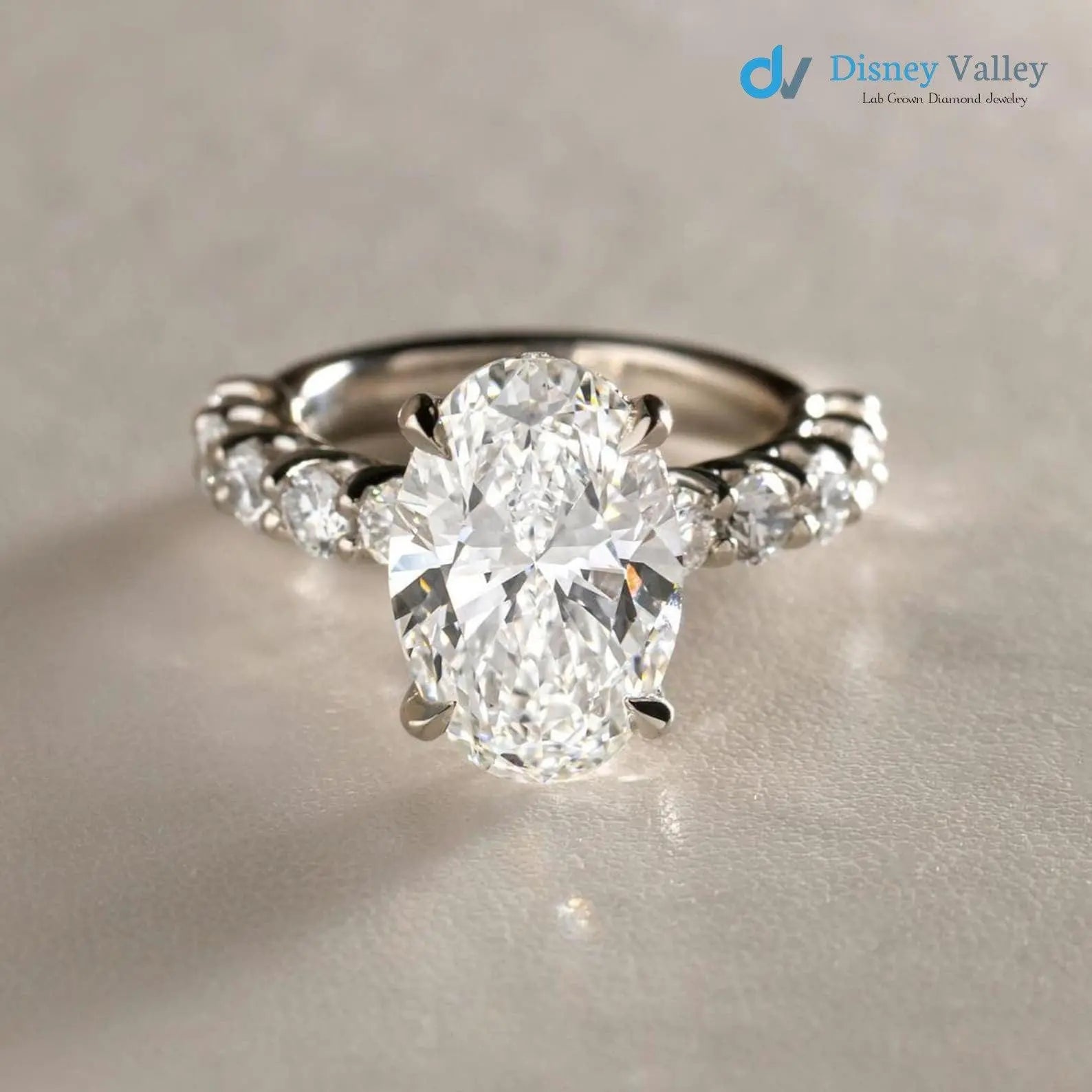 3 CT certified Oval Diamond Engagement Ring, F/VS1 Lab grown Diamond Ring Hidden Halo Ring - DisneyValley