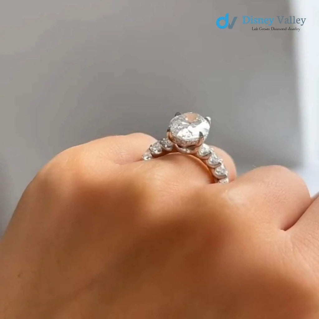 3 CT certified Oval Diamond Engagement Ring, F/VS1 Lab grown Diamond Ring Hidden Halo Ring - DisneyValley