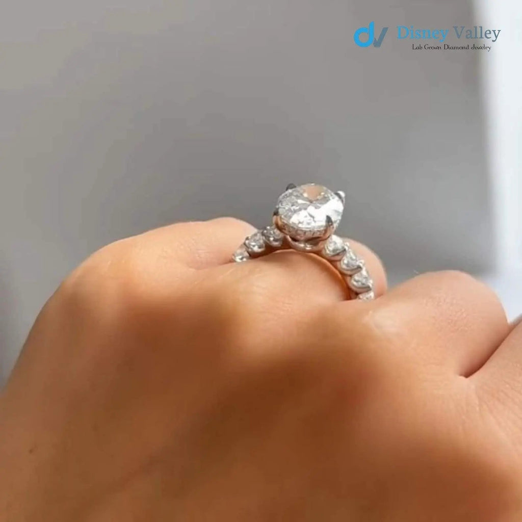 3 CT certified Oval Diamond Engagement Ring, F/VS1 Lab grown Diamond Ring Hidden Halo Ring - DisneyValley