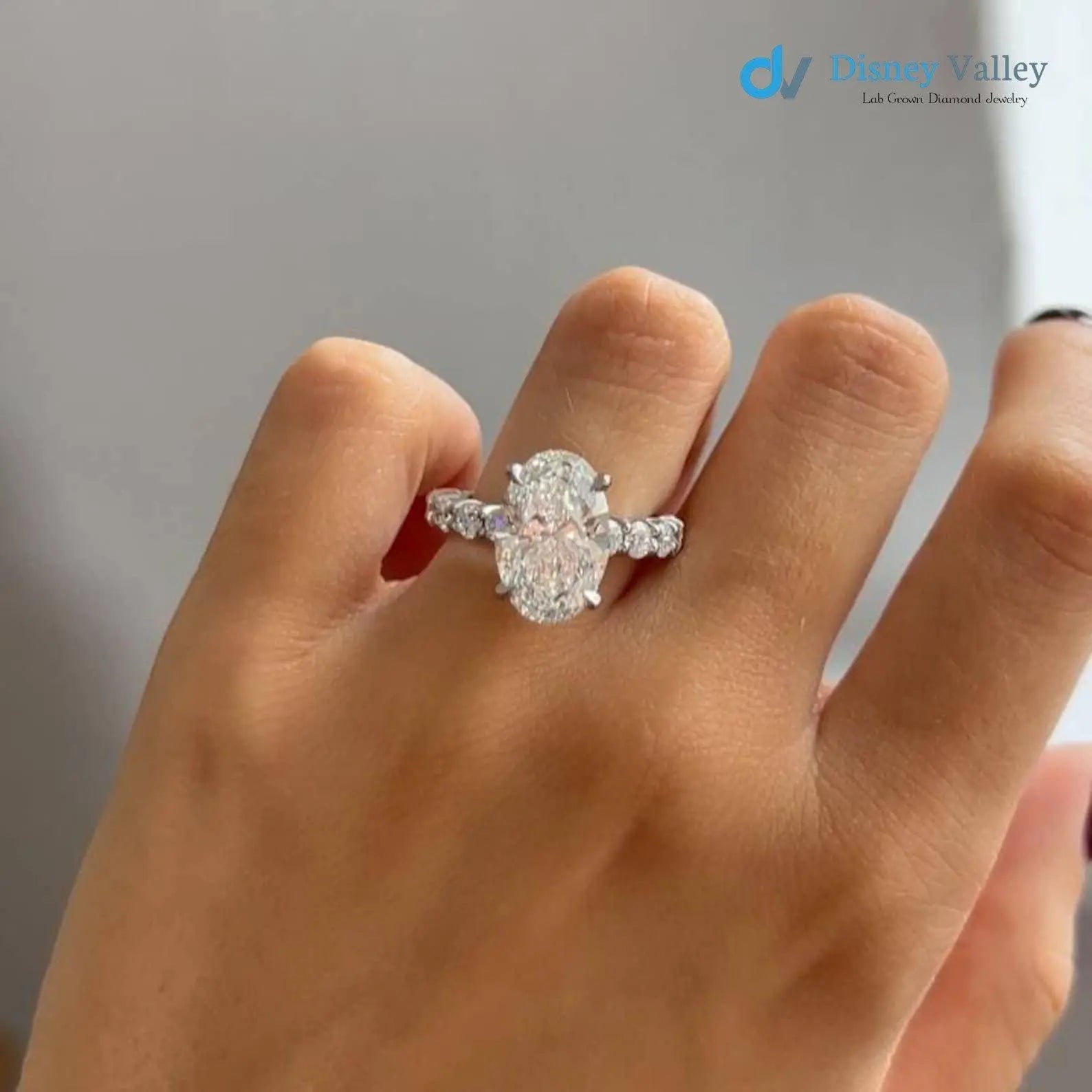 3 CT certified Oval Diamond Engagement Ring, F/VS1 Lab grown Diamond Ring Hidden Halo Ring - DisneyValley