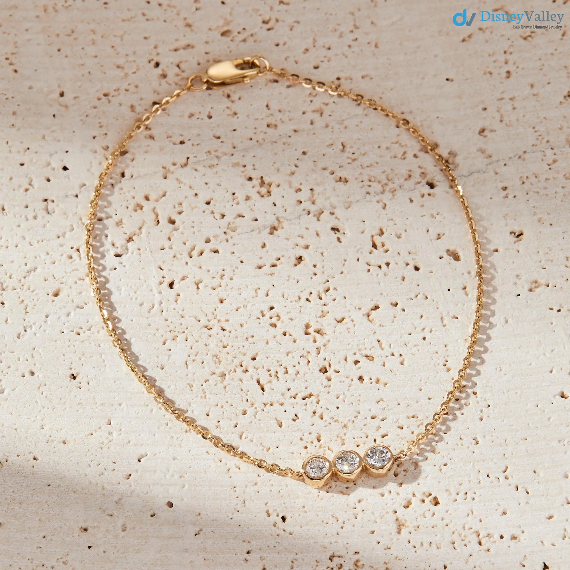 3 Stone Bezel Set Lab Grown Diamond Bracelet Minimalist bracelets - DisneyValley