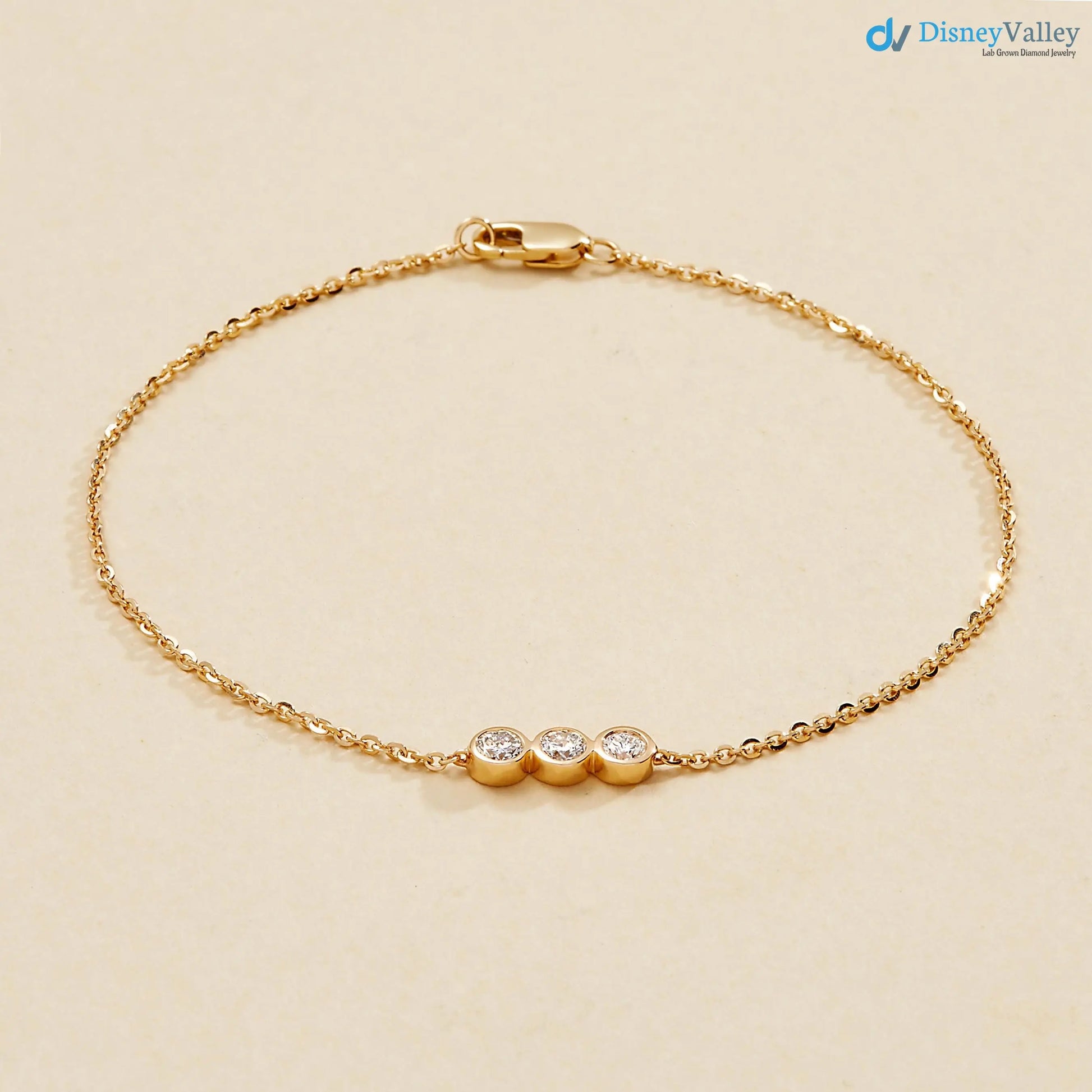 3 Stone Bezel Set Lab Grown Diamond Bracelet Minimalist bracelets - DisneyValley