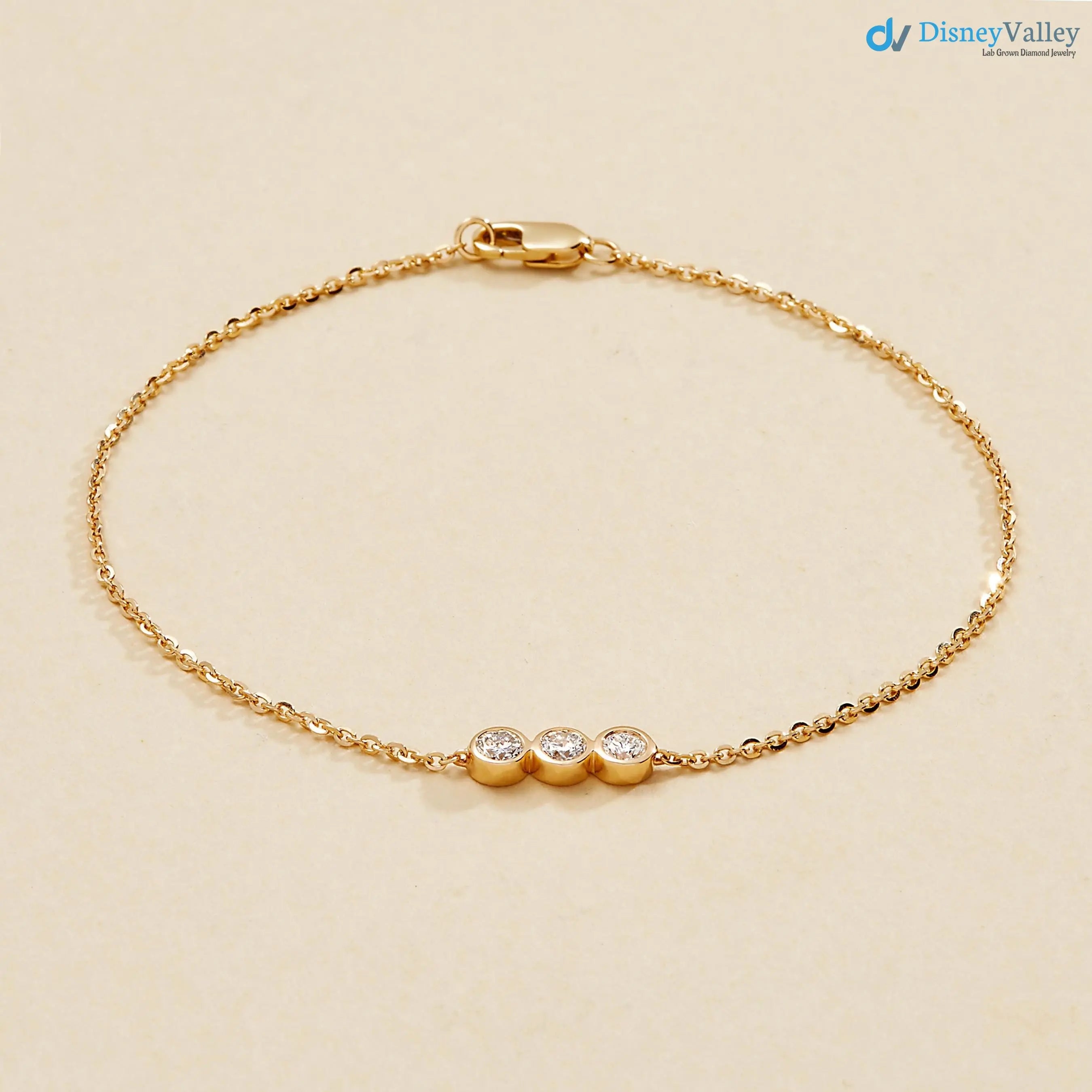3 Stone Bezel Set Lab Grown Diamond Bracelet Minimalist bracelets - DisneyValley