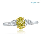 3 Stone GIA 1.34 TCW Fancy Intense Yellow Oval Diamond Engagement Ring - DisneyValley