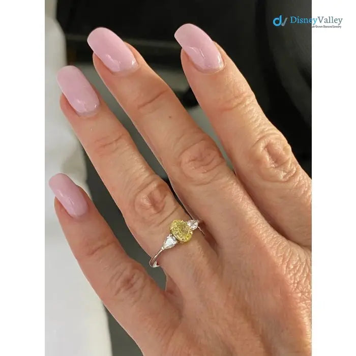 3 Stone GIA 1.34 TCW Fancy Intense Yellow Oval Diamond Engagement Ring - DisneyValley
